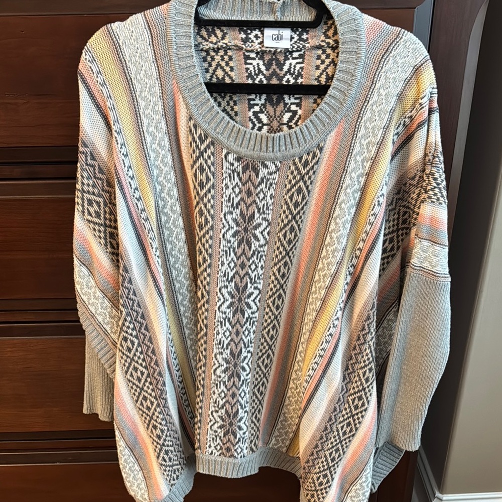 CAbi Gray and Cream Open Knit Shrug